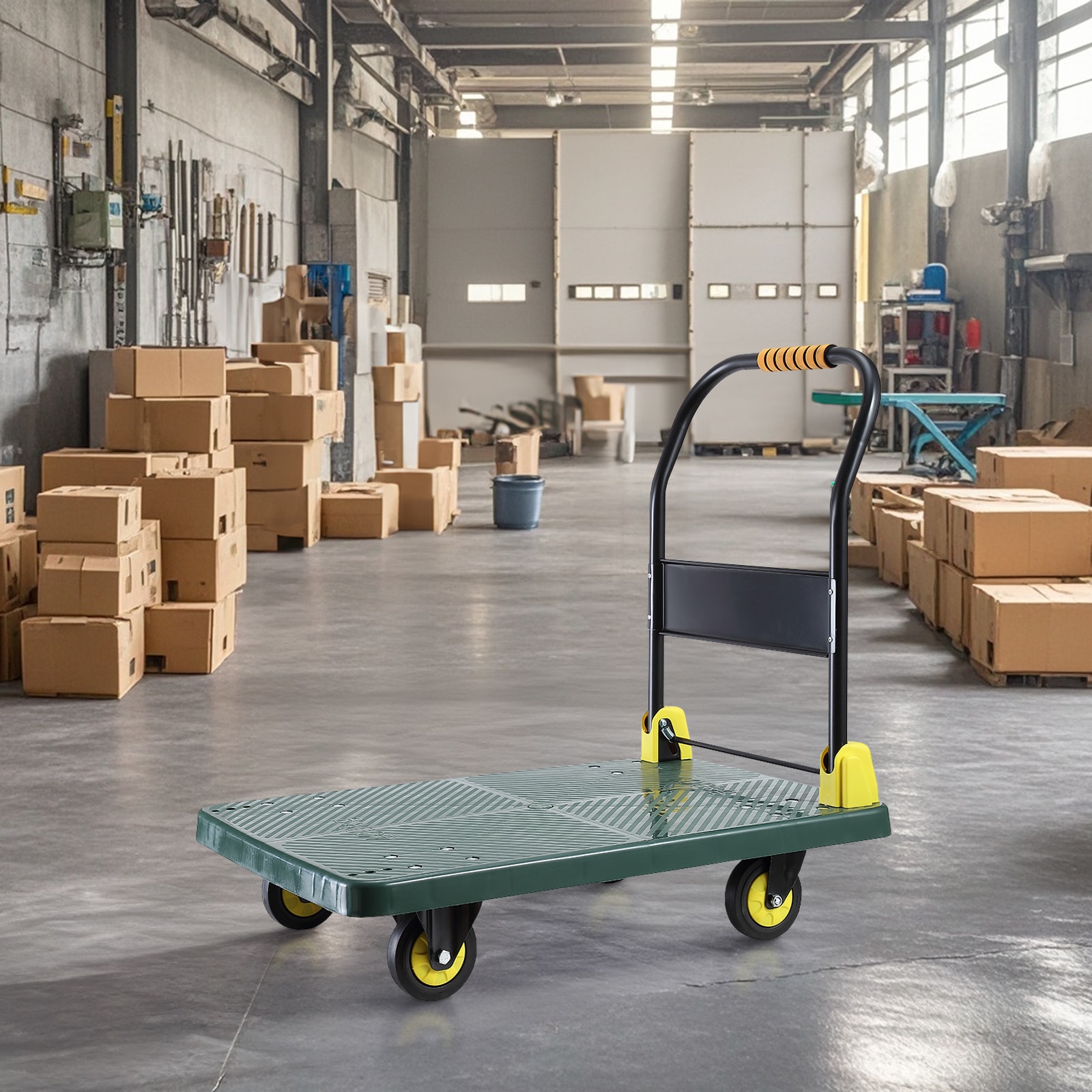 Carretilla de mano plegable de plástico verde con capacidad de 440 lb y 4 ruedas Siavonce FZ-D0102HRIMPX