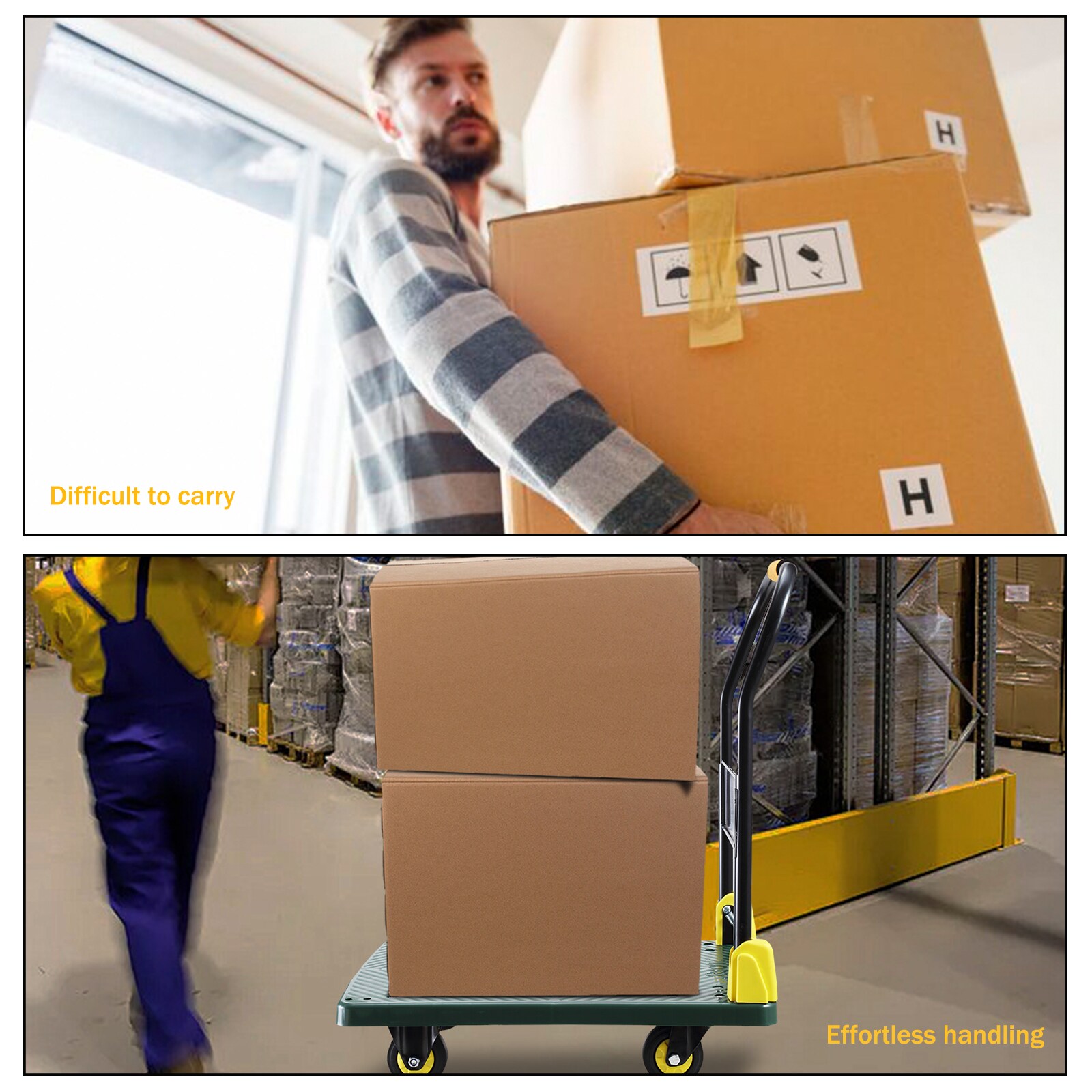 Carretilla de mano plegable de plástico verde con capacidad de 440 lb y 4 ruedas Siavonce FZ-D0102HRIMPX