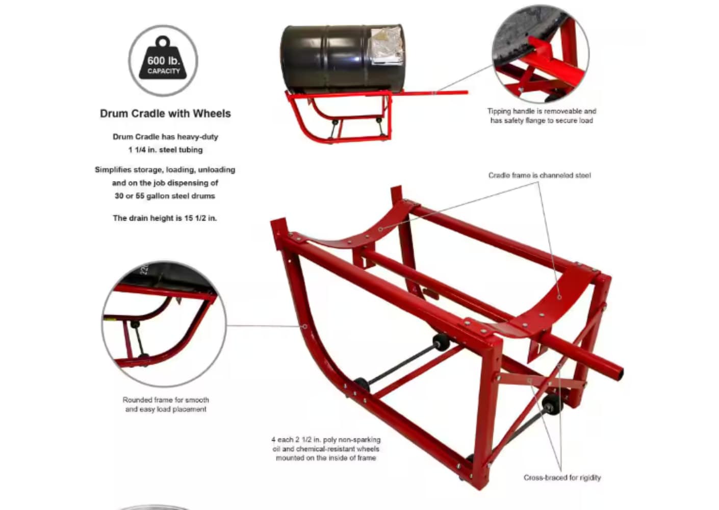 Carrito de acero rojo de 4 ruedas con capacidad de 800 libras Milwaukee DC40158