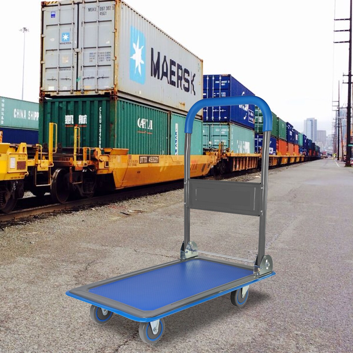 Carretilla de plataforma de servicio estándar de acero azul con capacidad de 330 libras y 4 ruedas Kahomvis YS-QPW1-275