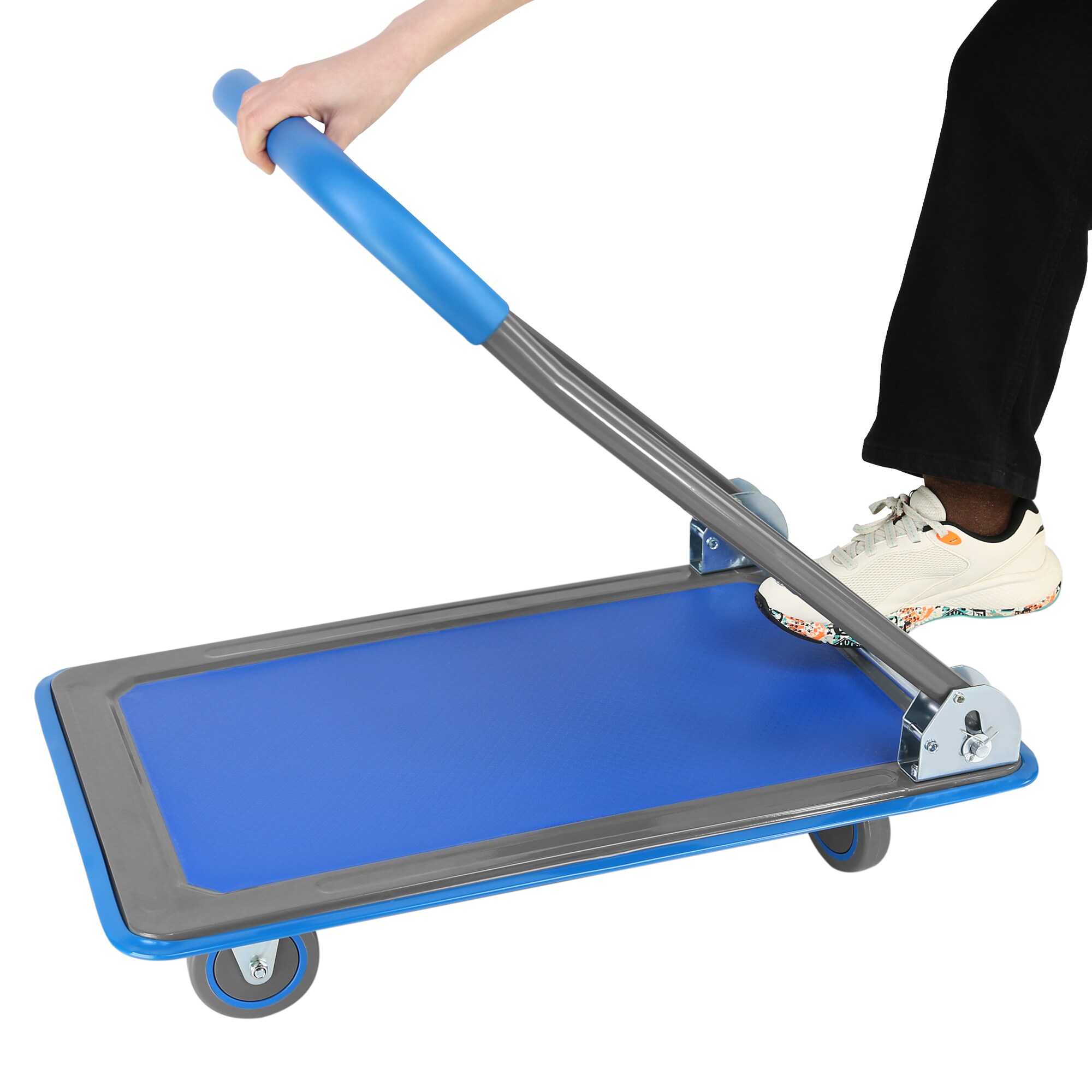 Carretilla de plataforma de servicio estándar de acero azul con capacidad de 330 libras y 4 ruedas Kahomvis YS-QPW1-275