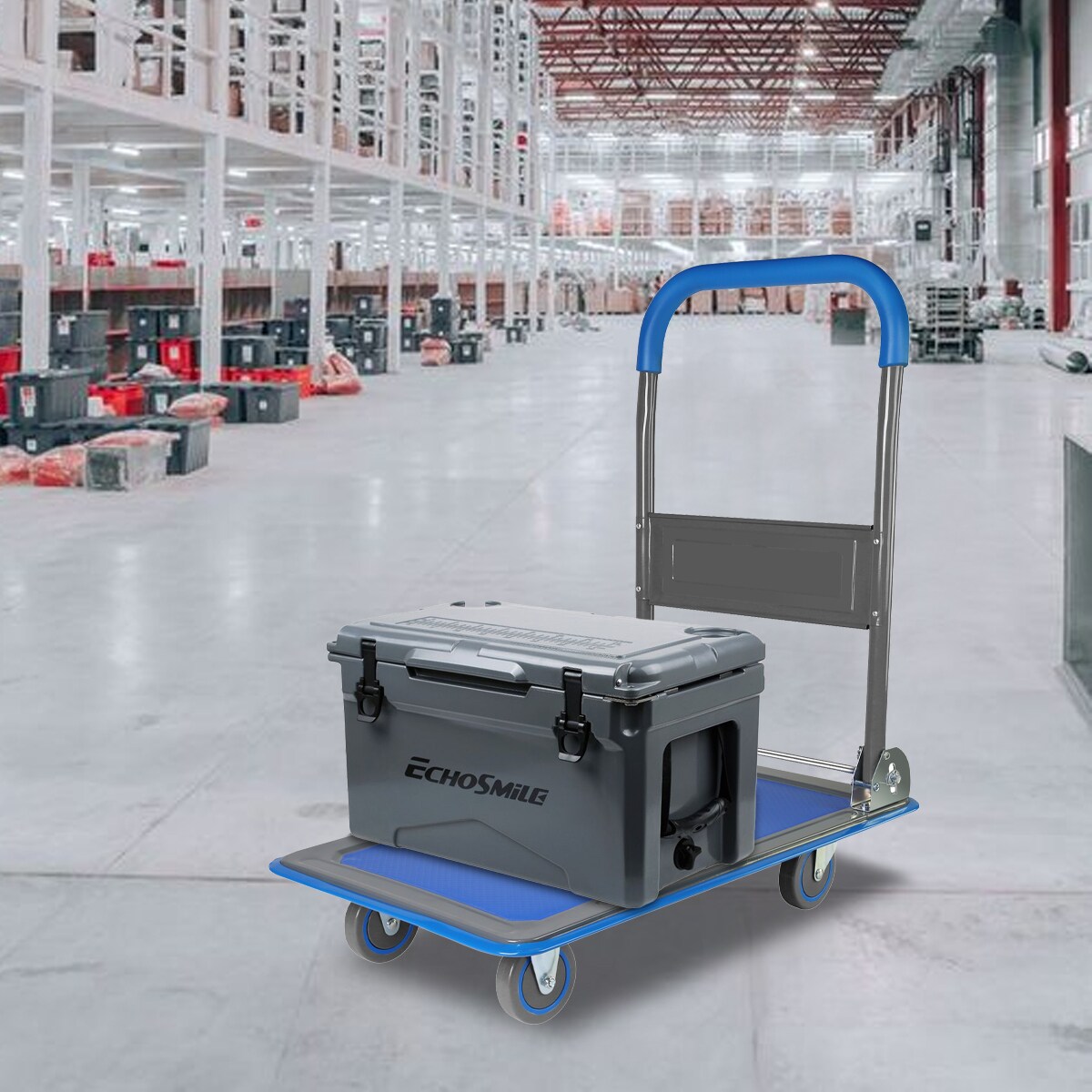 Carretilla de plataforma de servicio estándar de acero azul con capacidad de 330 libras y 4 ruedas Kahomvis YS-QPW1-275