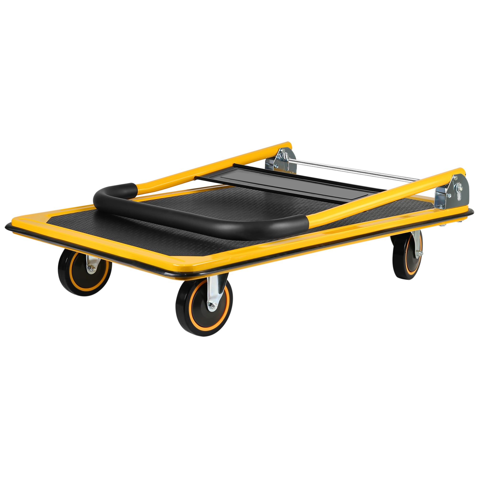 Carretilla de plataforma amarilla de servicio estándar con capacidad para 660 libras de Kahomvis con 4 ruedas. YS-QPW1-278