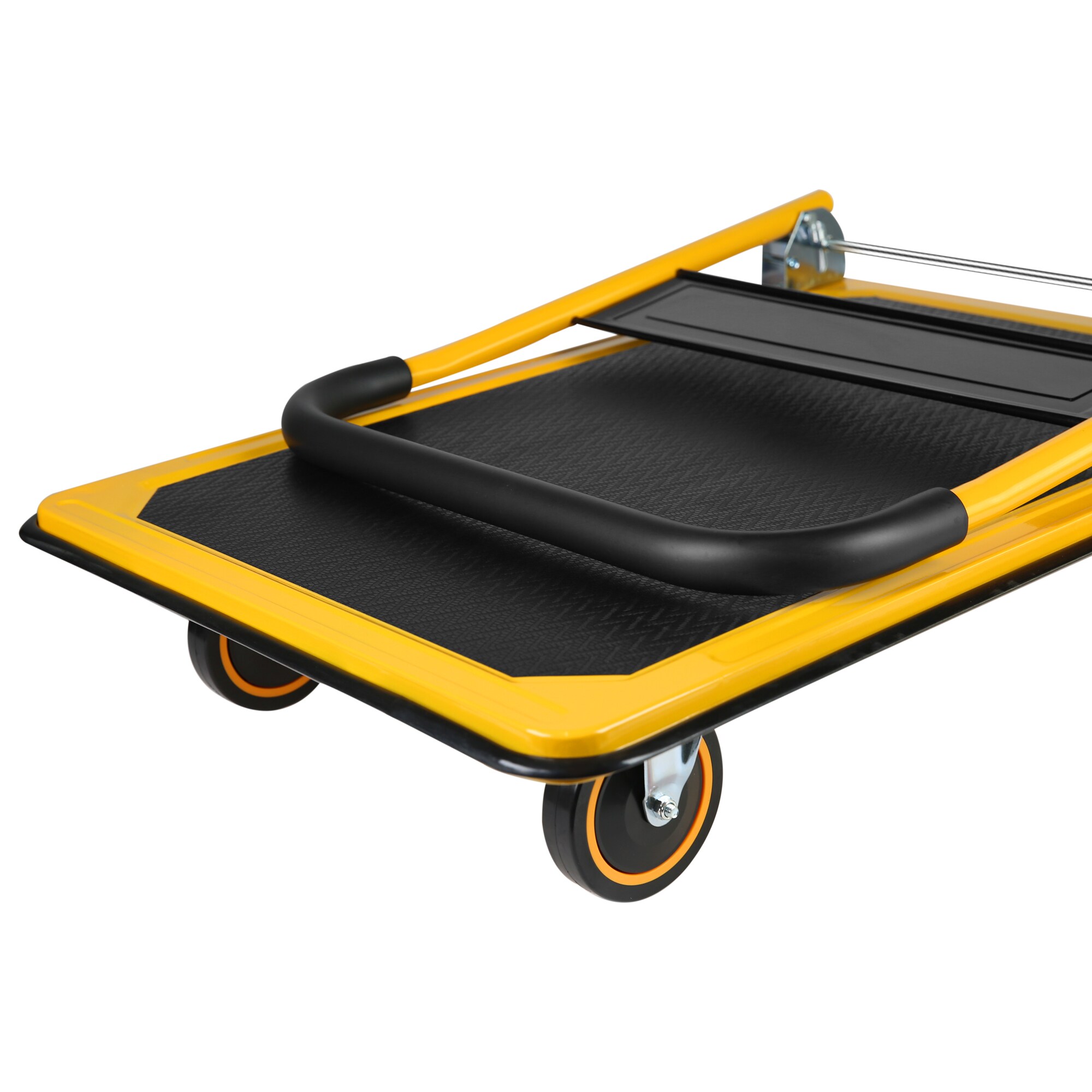 Carretilla de plataforma amarilla de servicio estándar con capacidad para 660 libras de Kahomvis con 4 ruedas. YS-QPW1-278
