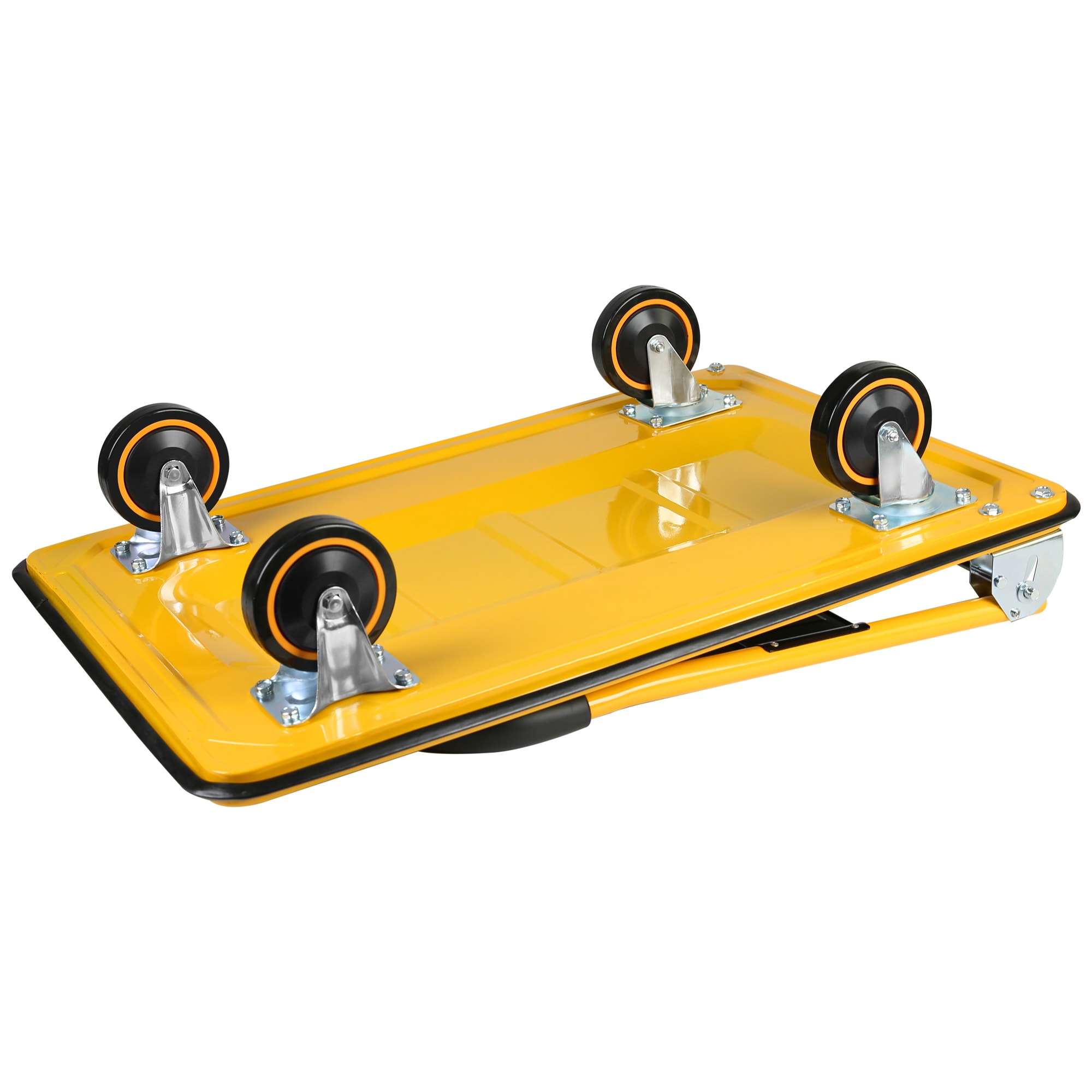Carretilla de plataforma amarilla de servicio estándar con capacidad para 660 libras de Kahomvis con 4 ruedas. YS-QPW1-278