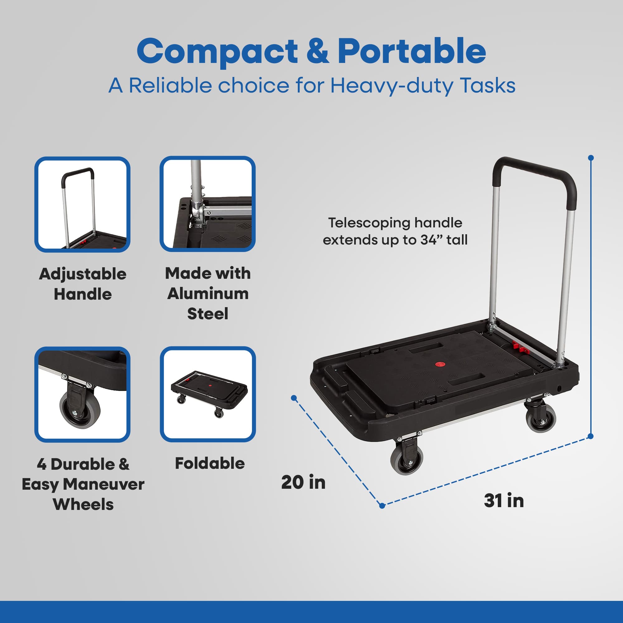 Carretilla plegable MAGNA CART con plataforma y ruedas para carga de 500 libras 274252