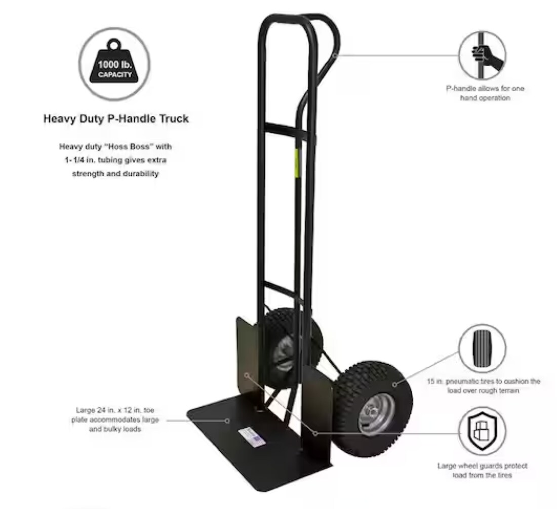 Carretilla de mano de acero negro de alta resistencia con capacidad de 1000 libras de Milwaukee de 2 llantas DC49977