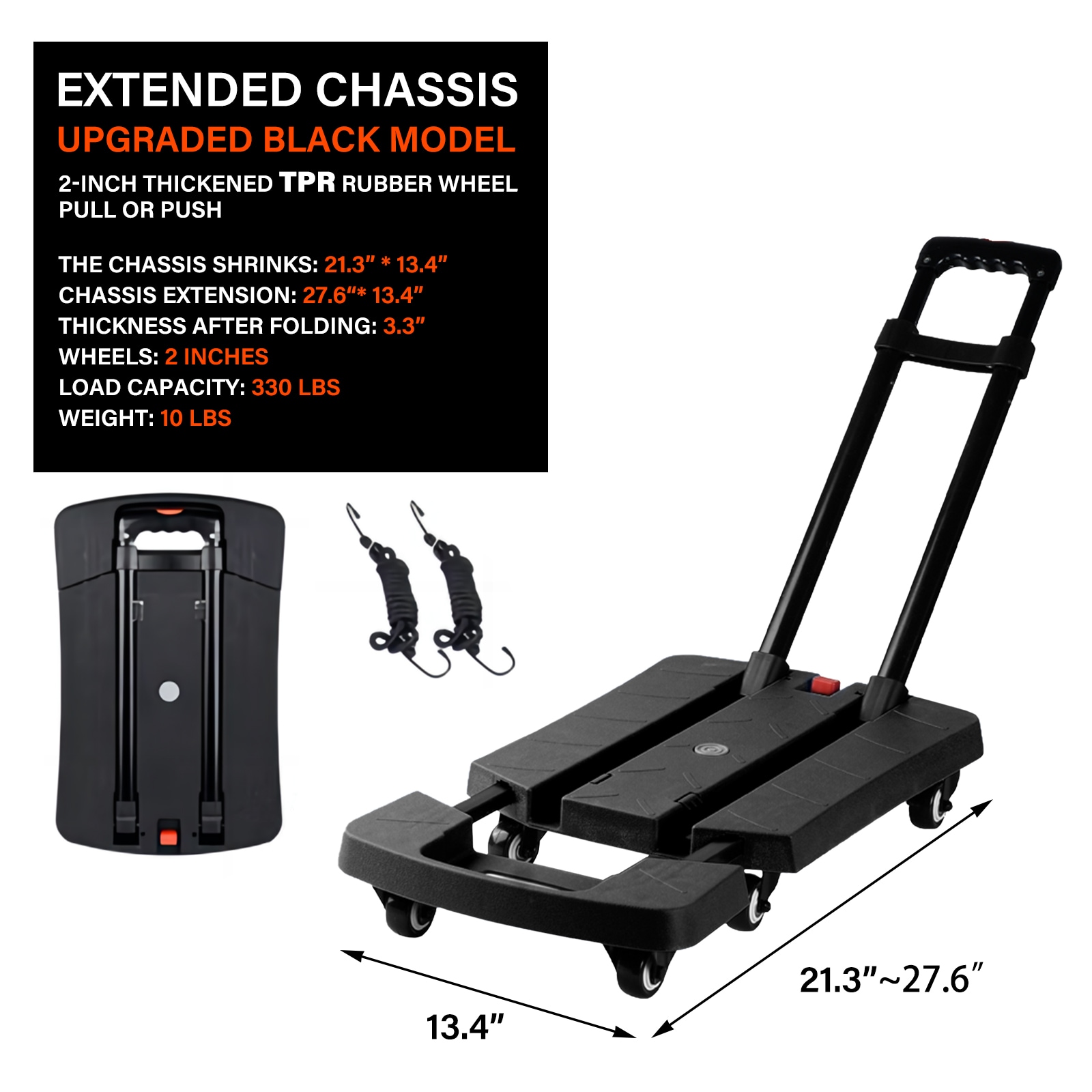 Carretilla plegable de aluminio negro Maocao Hoom con capacidad de 330 lb y 6 ruedas BH99590
