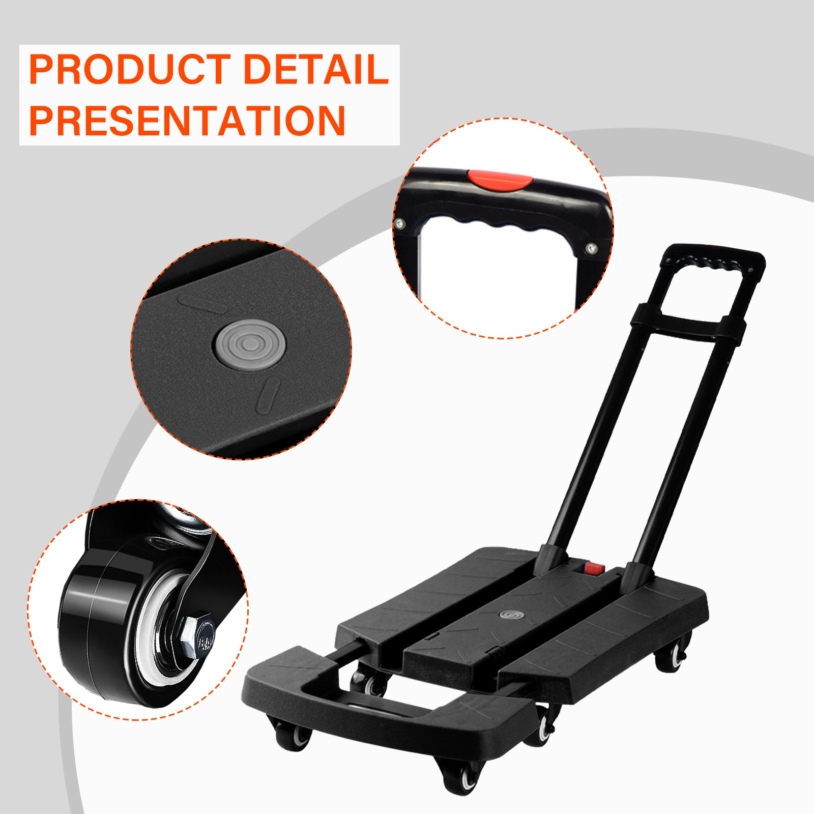 Carretilla plegable de aluminio negro Maocao Hoom con capacidad de 330 lb y 6 ruedas BH99590