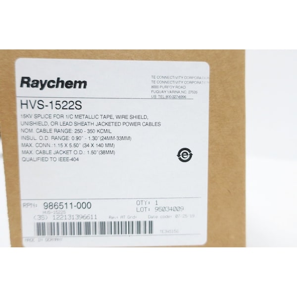 Kit de empalme de cable 1C 15KV-AC y tubo retráctil de calor Raychem - HVS-1522S
