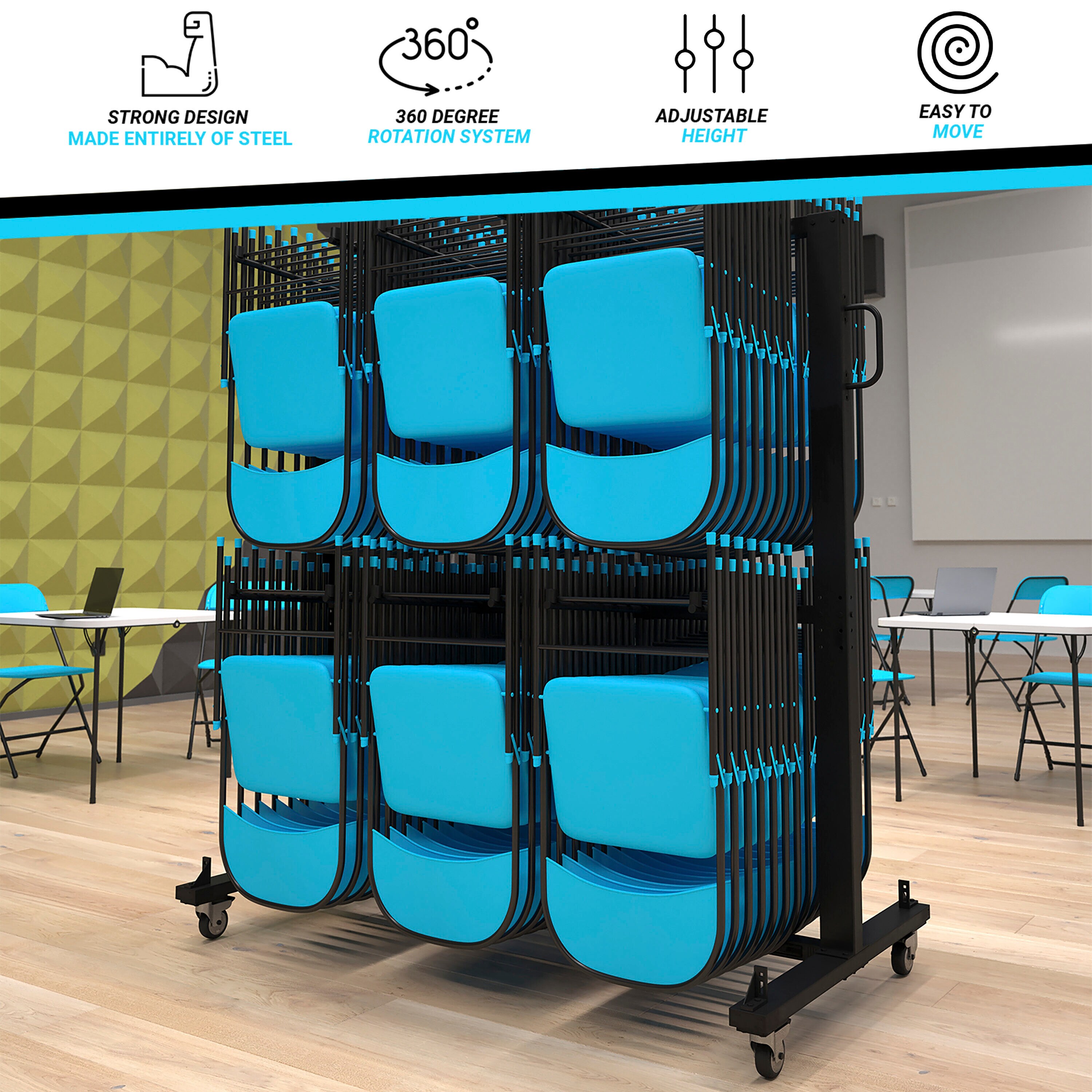 Carrito para muebles de acero negro de 4 ruedas con capacidad de 660 libras de Flash Furniture