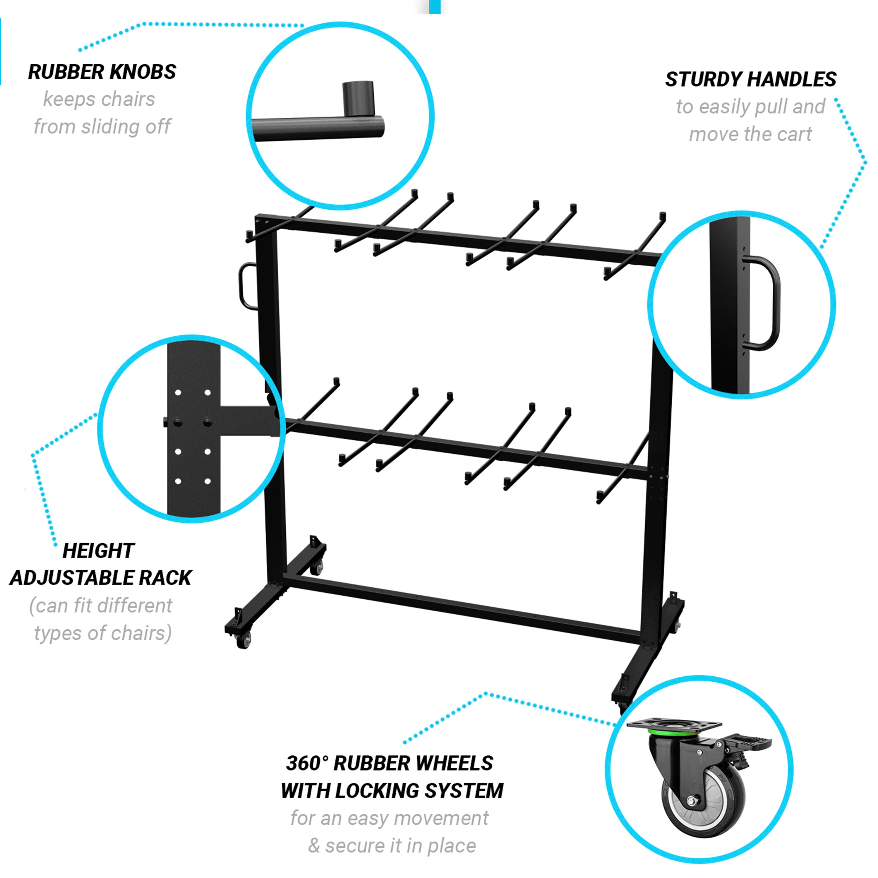 Carrito para muebles de acero negro de 4 ruedas con capacidad de 660 libras de Flash Furniture