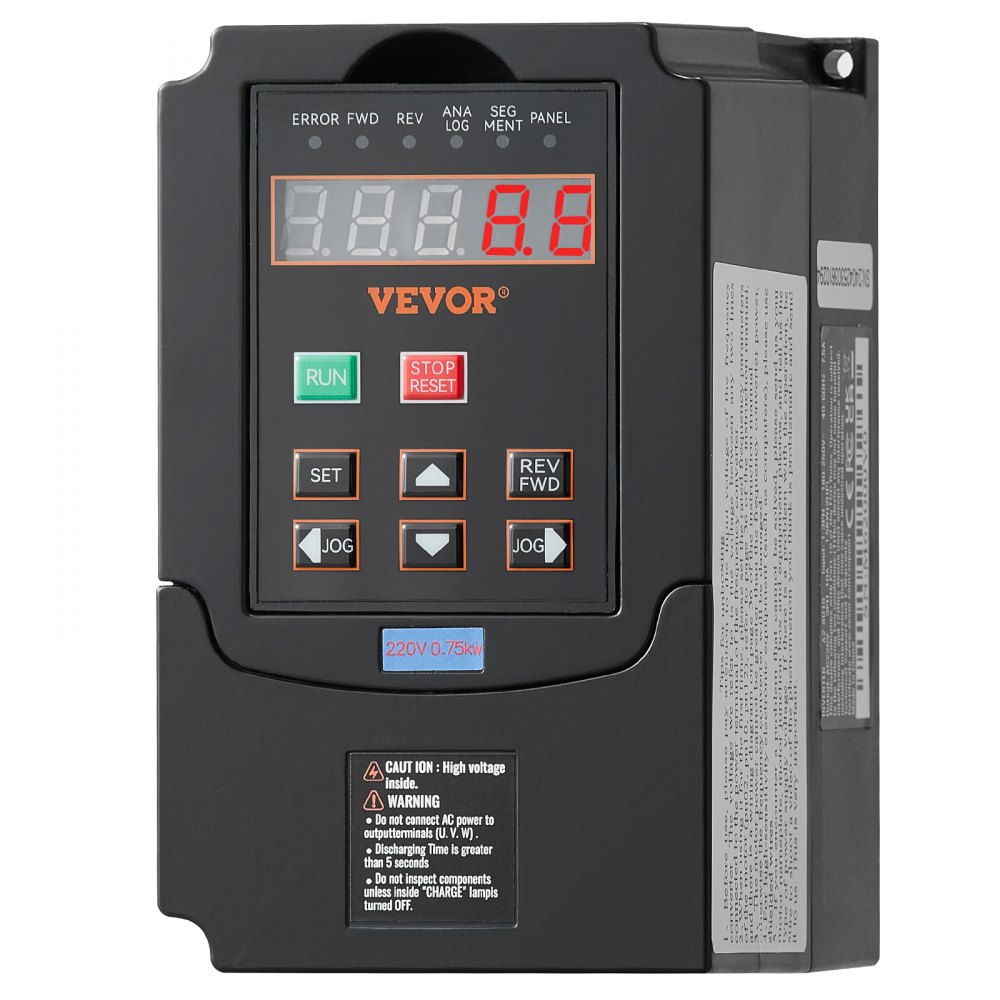 VEVOR VFD 1HP, 0.75KW, 3.5A, 1 or 3 Phase 220V Input to 3 Phase 220V Output Variable Frequency Drive, 40-60Hz Input, 0-400Hz Output VFD for Spindle Motor CNC Speed Control - BPQDQ075KW22HSLPSV7