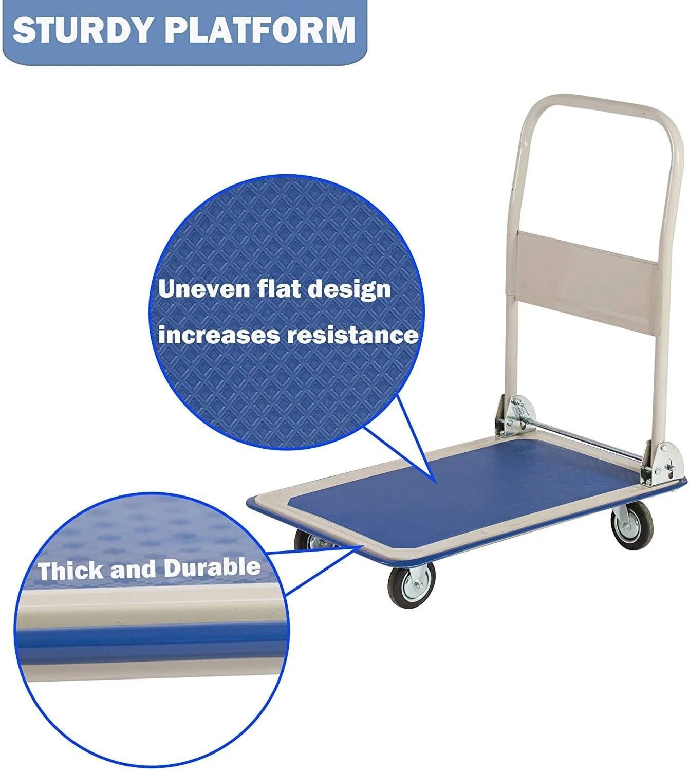 Carretilla de mano plegable de acero azul con capacidad de 330 libras y 4 ruedas Kahomvis BSS-QPW1-2937.