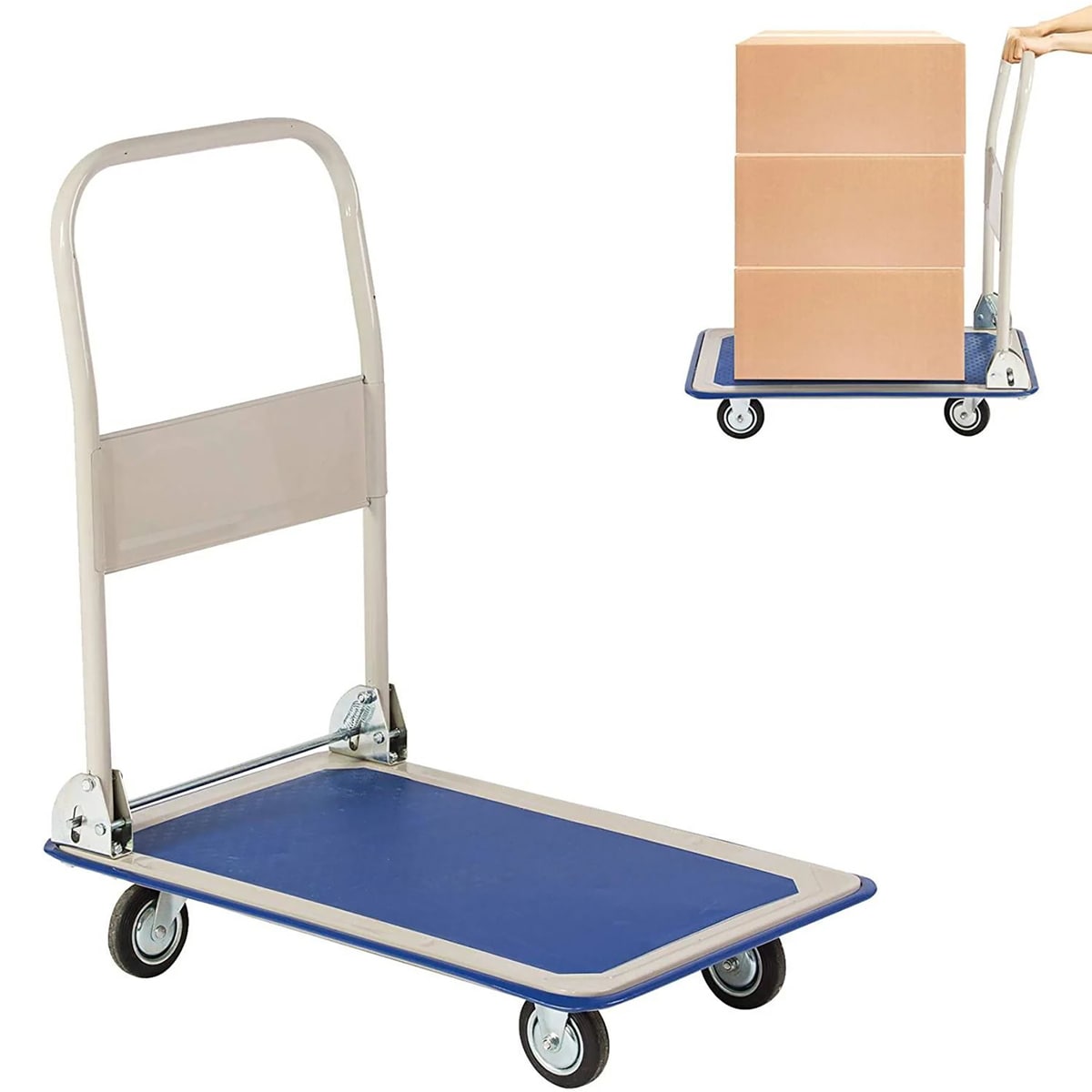 Carretilla de mano plegable de acero azul con capacidad de 330 libras y 4 ruedas Kahomvis BSS-QPW1-2937.