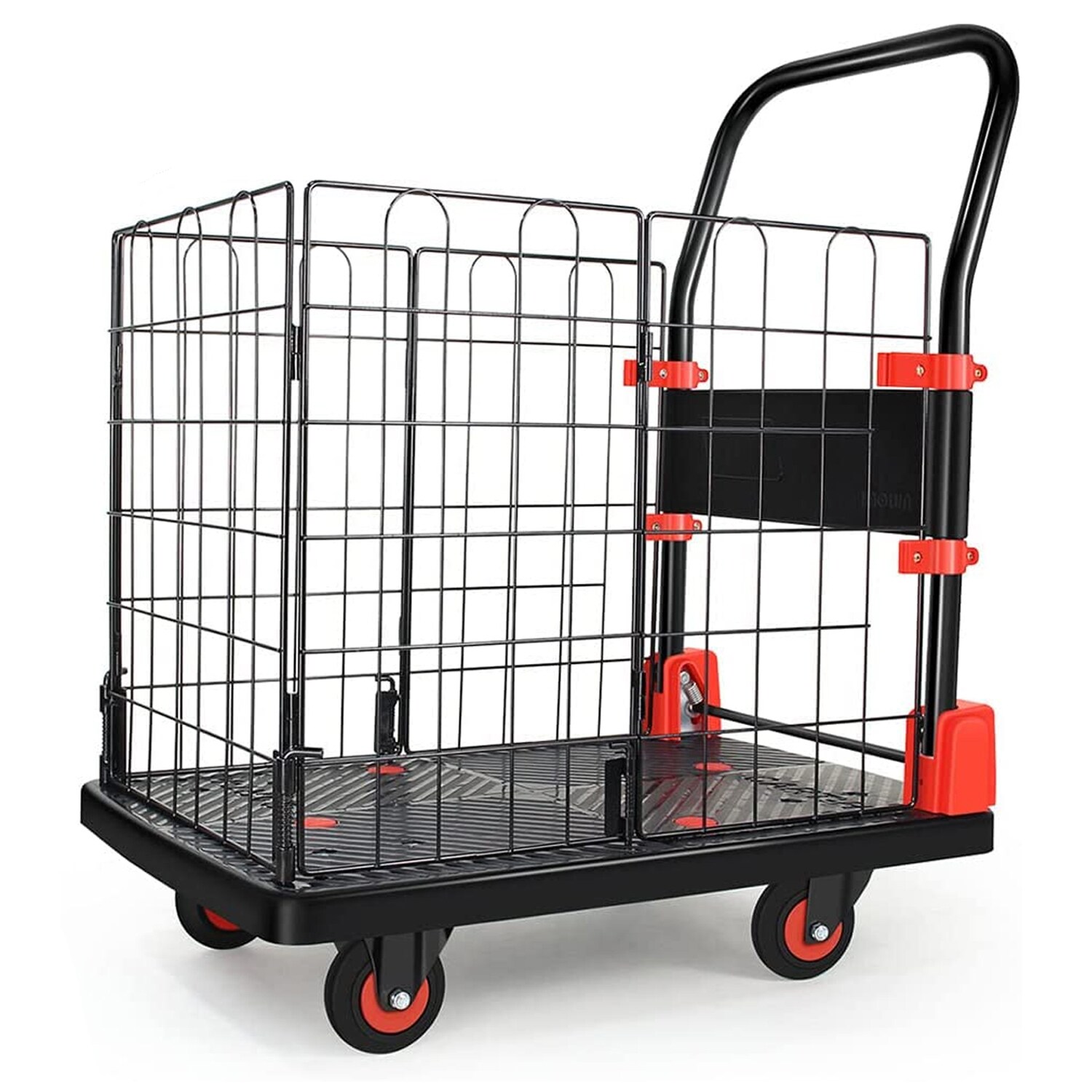 Carretilla de mano plegable de plástico negro con capacidad de 330 libras y 4 ruedas Kahomvis COS-QPW1-010