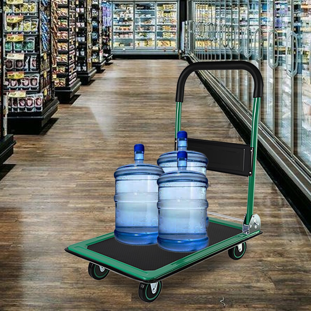 Carretilla de plataforma de servicio estándar de acero verde de 4 ruedas con capacidad para 330 lbs Kahomvis YS-QPW1-274