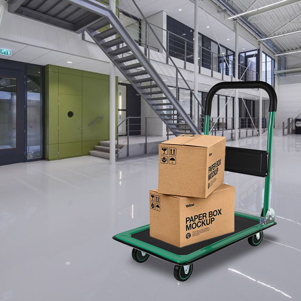 Carretilla de plataforma de servicio estándar de acero verde de 4 ruedas con capacidad para 330 lbs Kahomvis YS-QPW1-274
