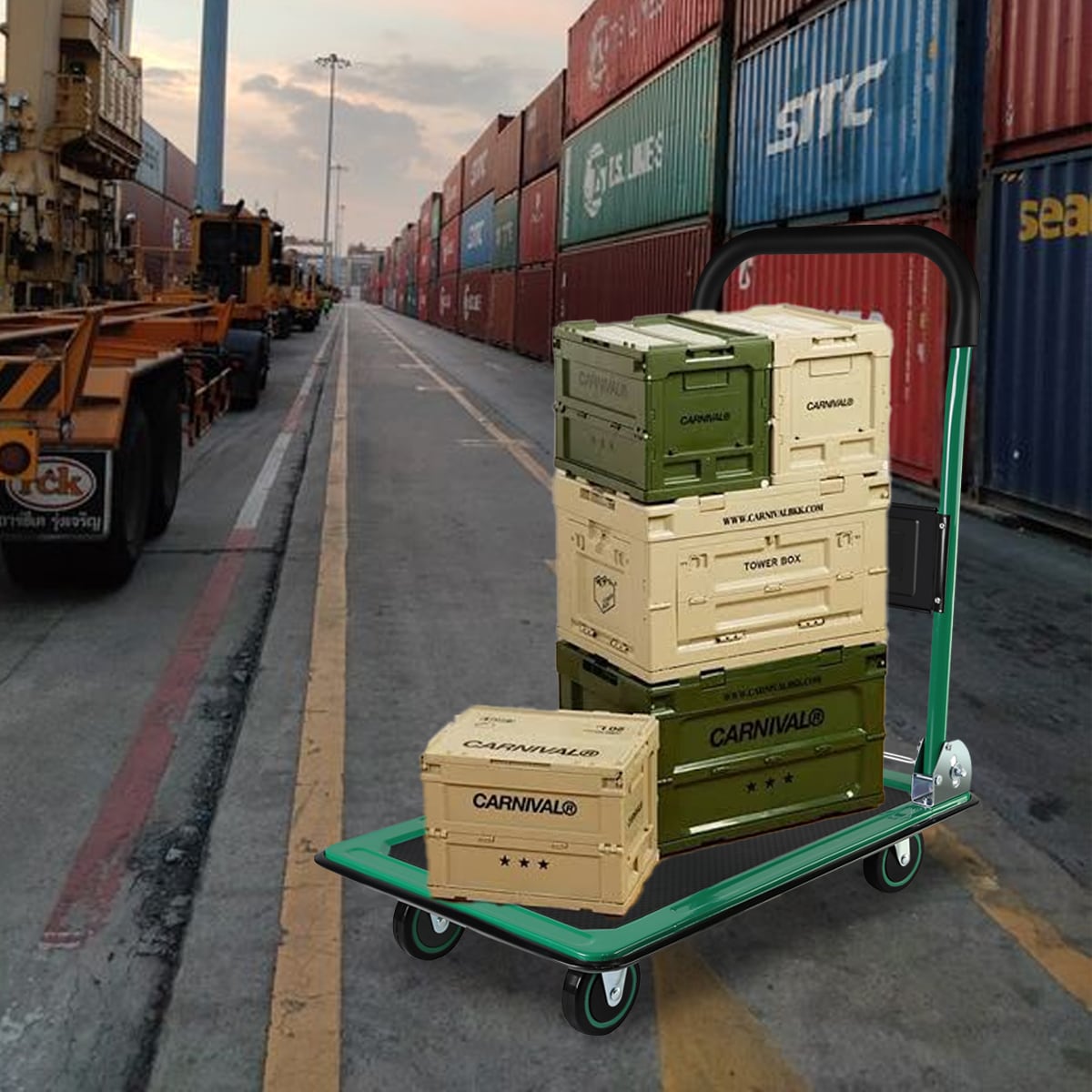 Carretilla de plataforma de servicio estándar de acero verde de 4 ruedas con capacidad para 330 lbs Kahomvis YS-QPW1-274