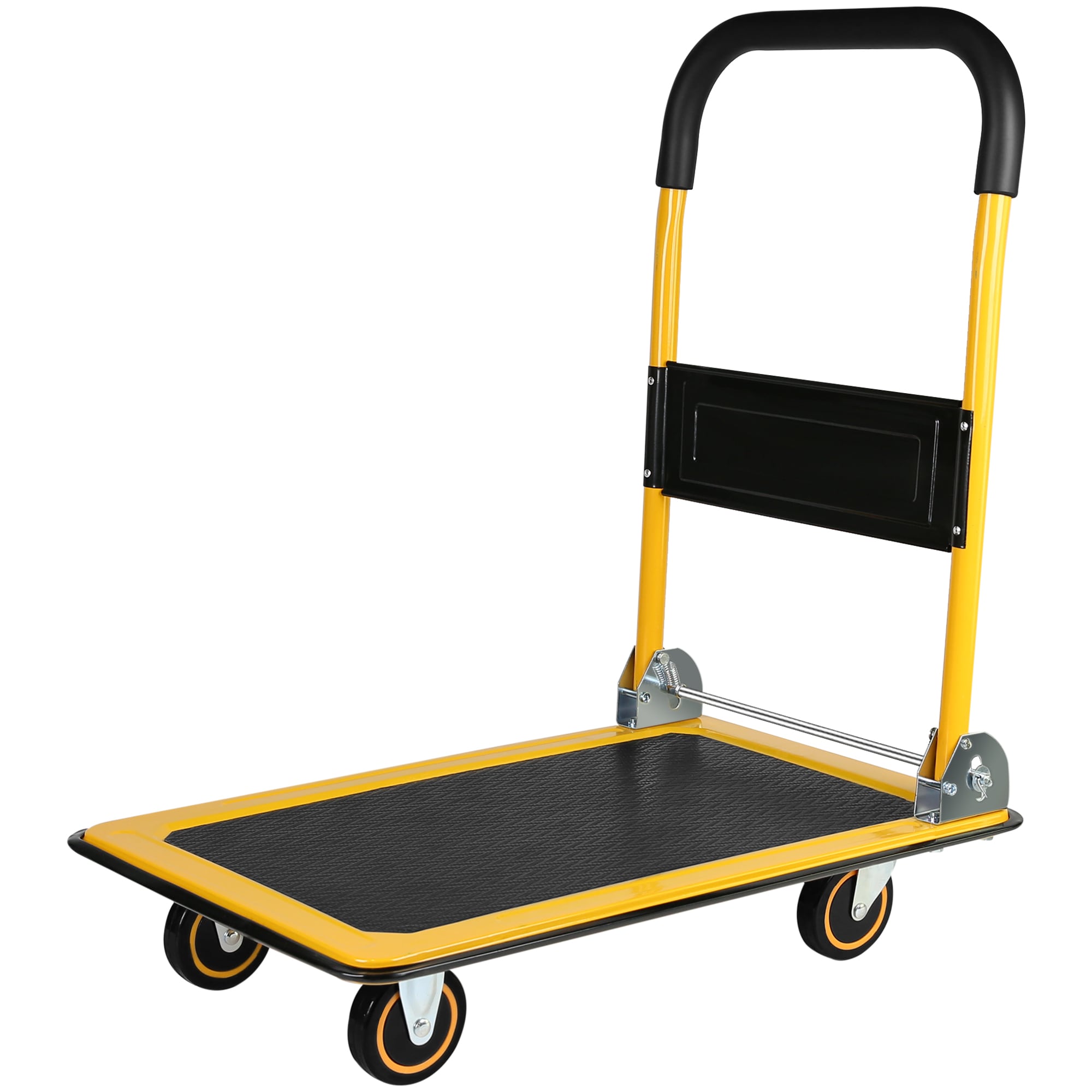 Carretilla de plataforma de acero amarilla de servicio estándar de 4 ruedas con capacidad de 330 lbs Kahomvis YS-QPW1-270.