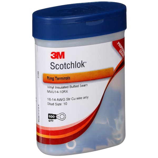 Terminal de anillo de vinilo Scotchlok 16-14 AWG para perno #10 PK100 - MVU14-10RX