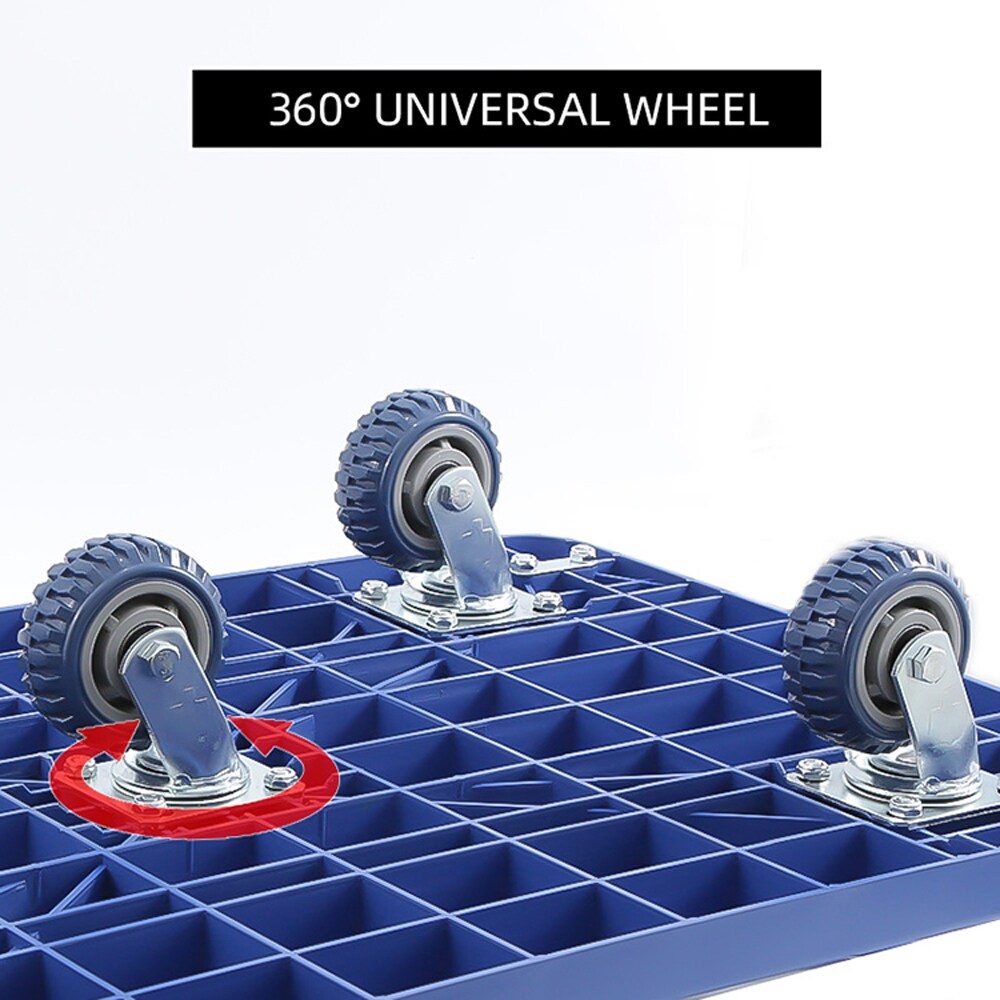 Carretilla de mano plegable de acero azul con capacidad de 1320 libras y 4 ruedas Kahomvis DHS-QPW1-7861