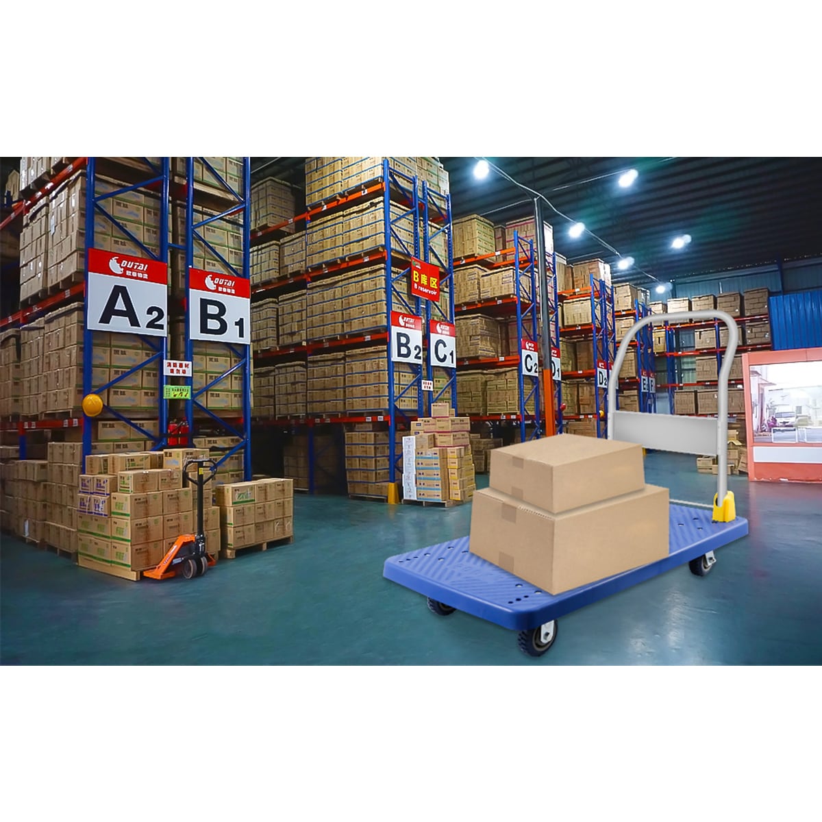 Carretilla de mano plegable de acero azul con capacidad de 1320 libras y 4 ruedas Kahomvis DHS-QPW1-7861