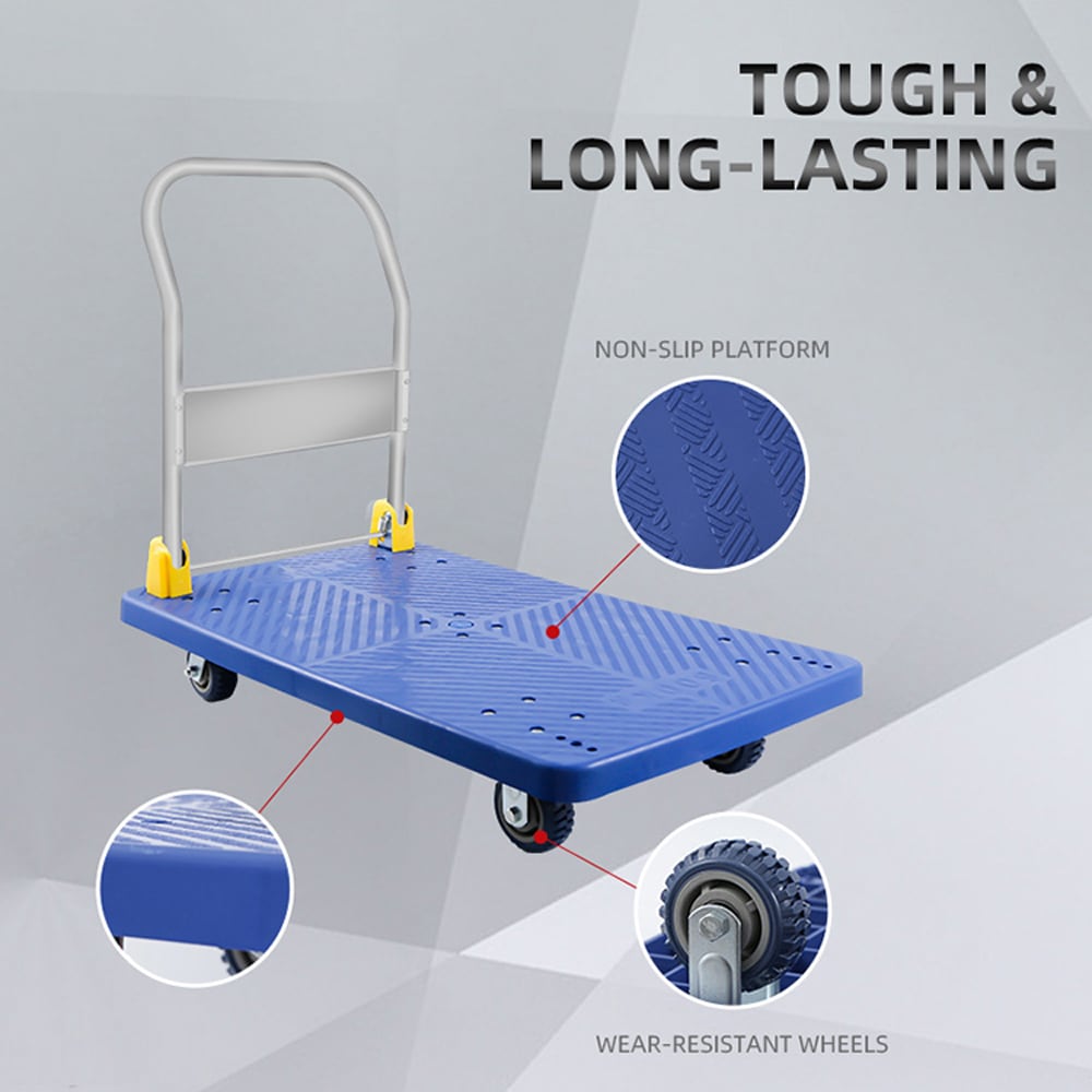 Carretilla de mano plegable de acero azul con capacidad de 1320 libras y 4 ruedas Kahomvis DHS-QPW1-7861