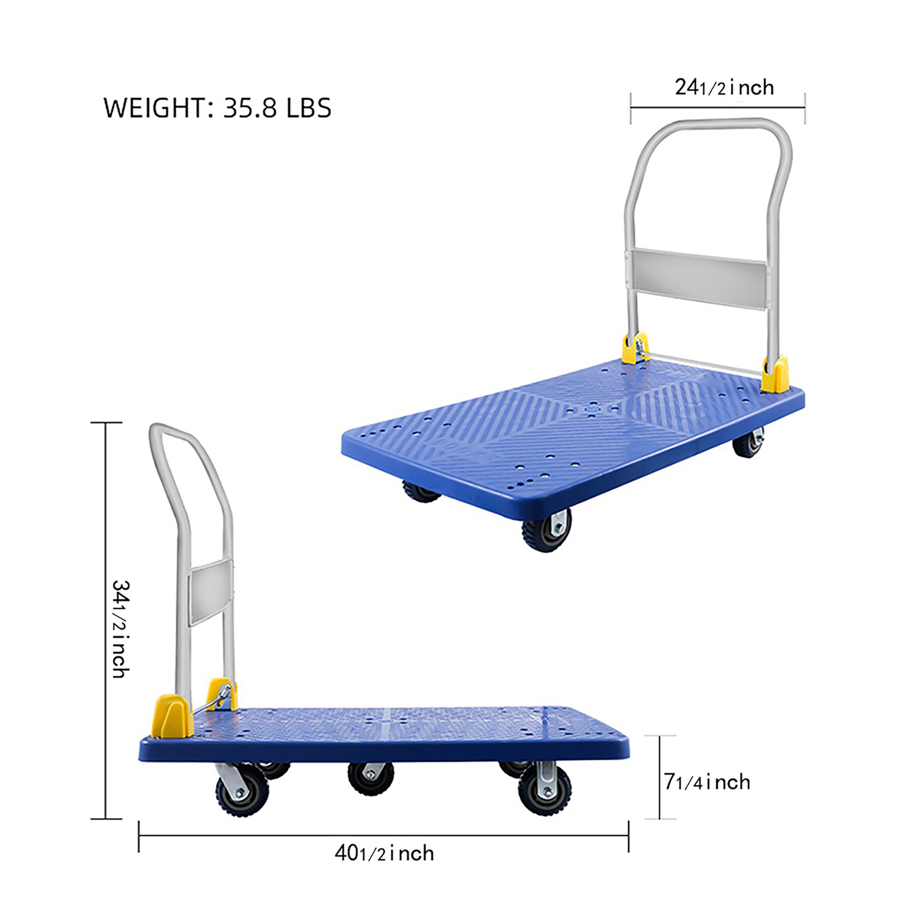 Carretilla de mano plegable de acero azul con capacidad de 1320 libras y 4 ruedas Kahomvis DHS-QPW1-7861