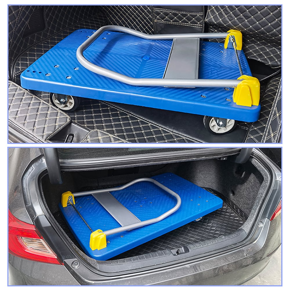Carretilla de mano plegable de acero azul con capacidad de 1320 libras y 4 ruedas Kahomvis DHS-QPW1-7861
