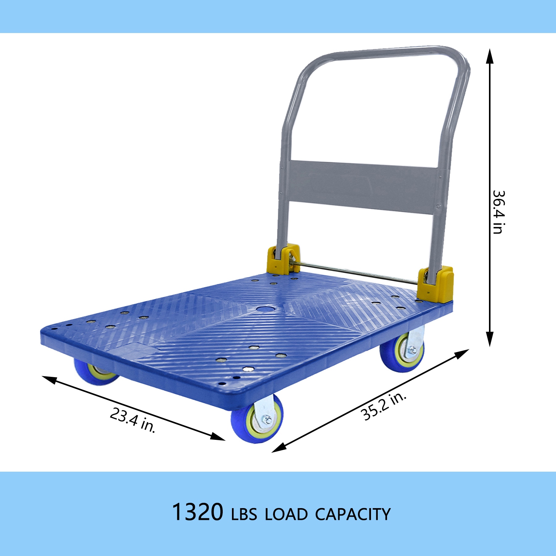 Carretilla de plataforma resistente de acero azul con capacidad para 1320 libras y 4 ruedas Kahomvis COS-QPW1-009.