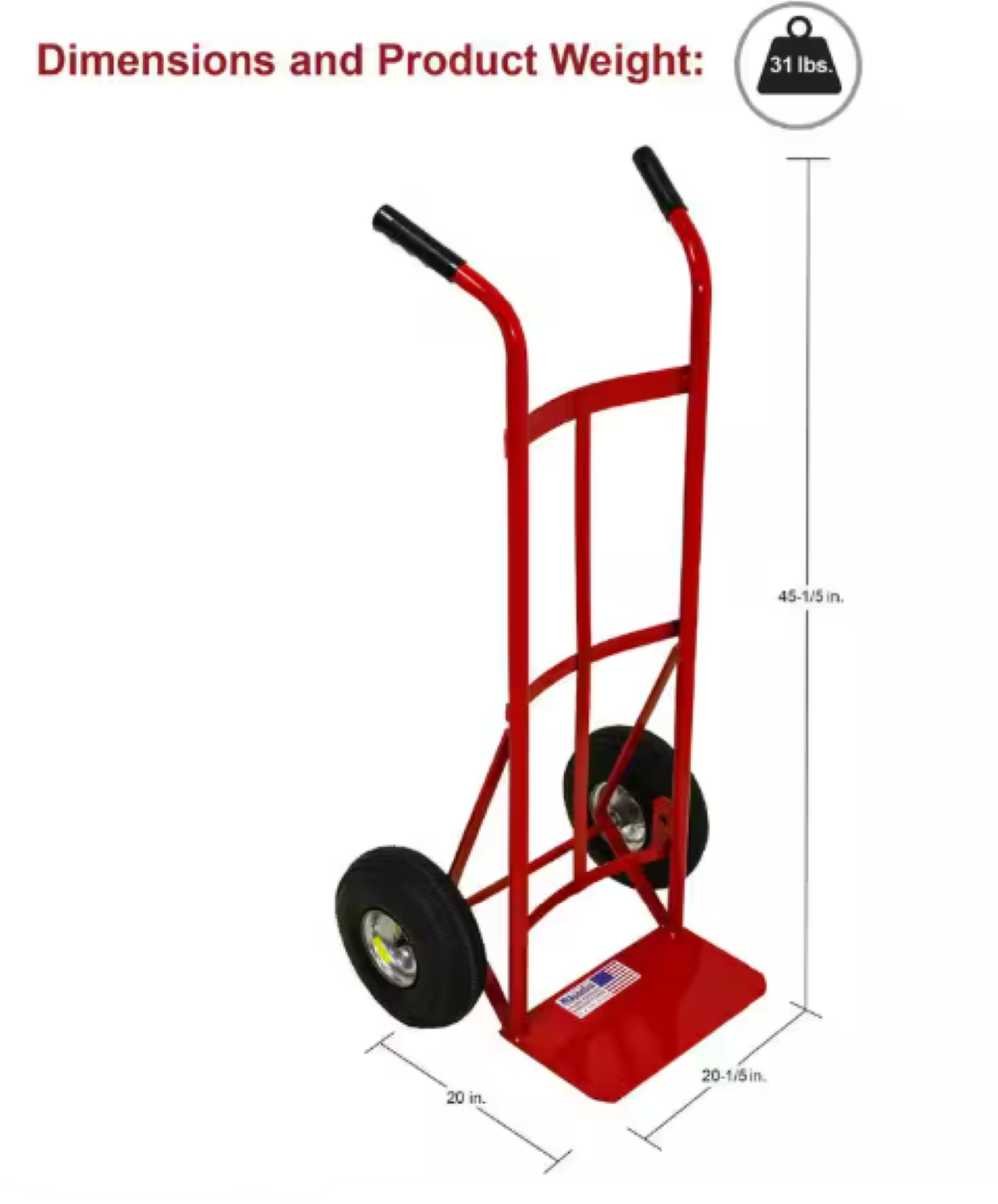 Carretilla de mano de acero rojo de 2 ruedas con capacidad de 800 libras de trabajo pesado Milwaukee DC47132