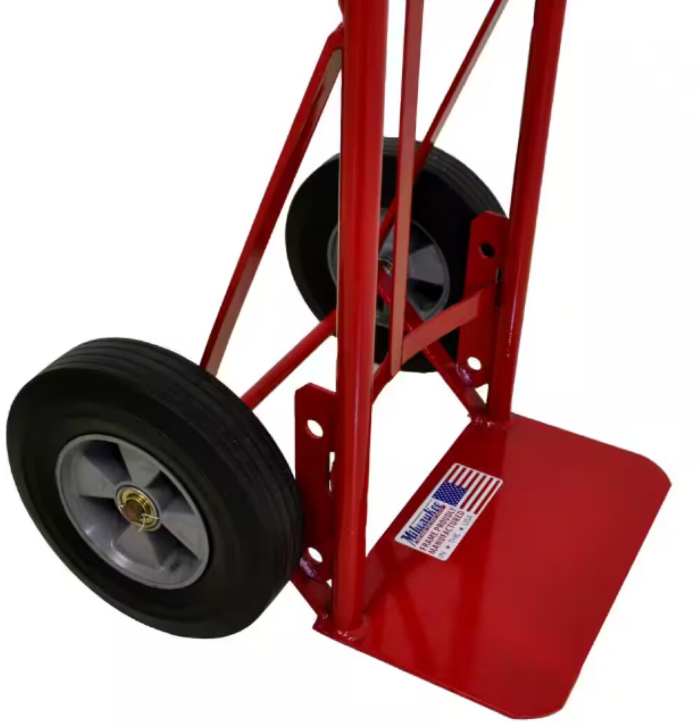 Carretilla de mano de acero rojo de 2 ruedas con capacidad de 800 libras de trabajo pesado Milwaukee DC47132