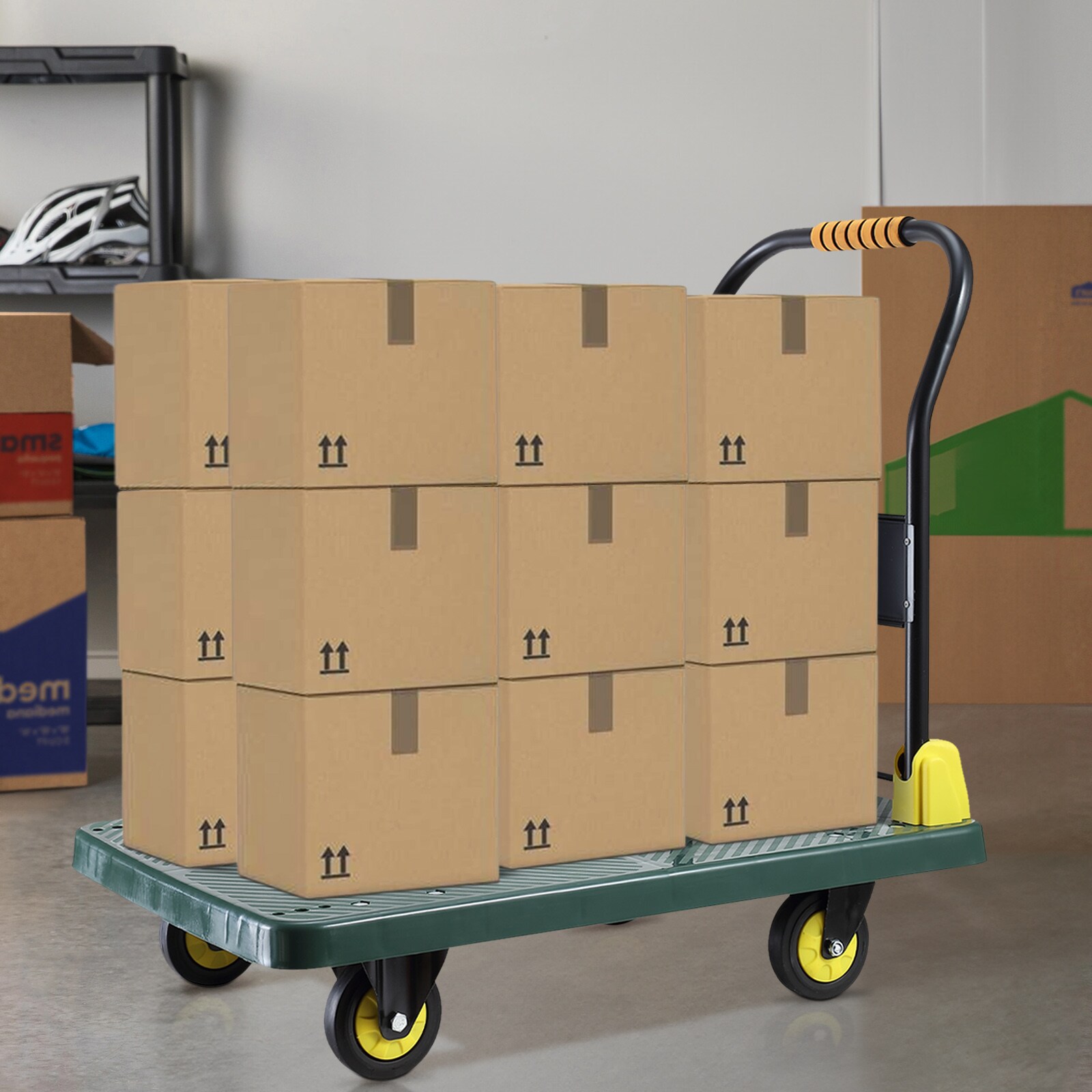 Carrito de plataforma de servicio estándar de acero verde con capacidad para 880 lb y 4 ruedas Maocao Hoom BH25504