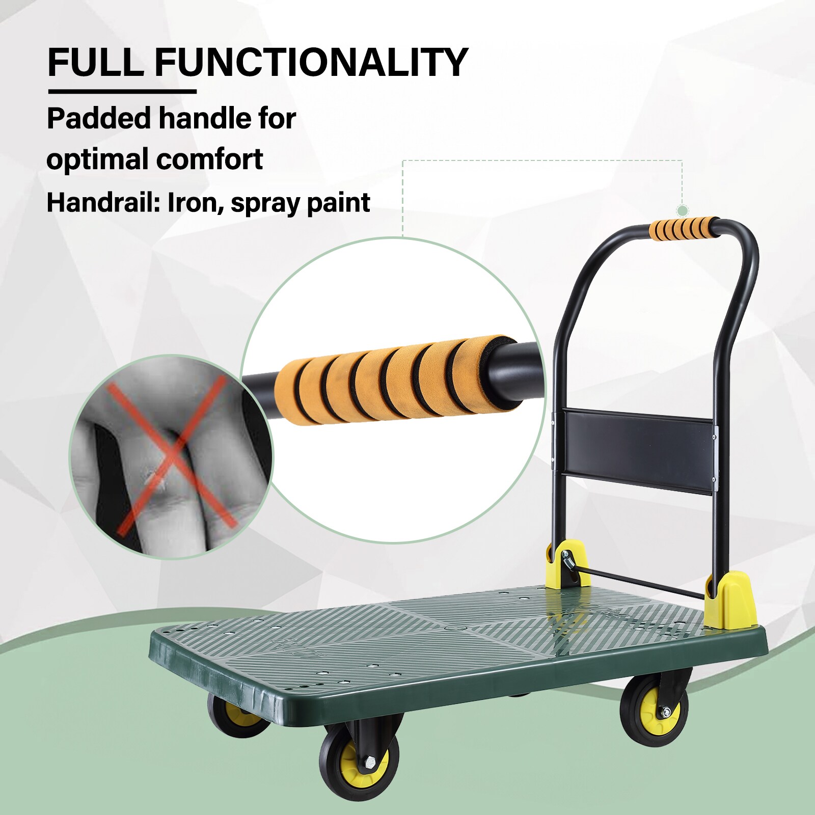 Carrito de plataforma de servicio estándar de acero verde con capacidad para 880 lb y 4 ruedas Maocao Hoom BH25504