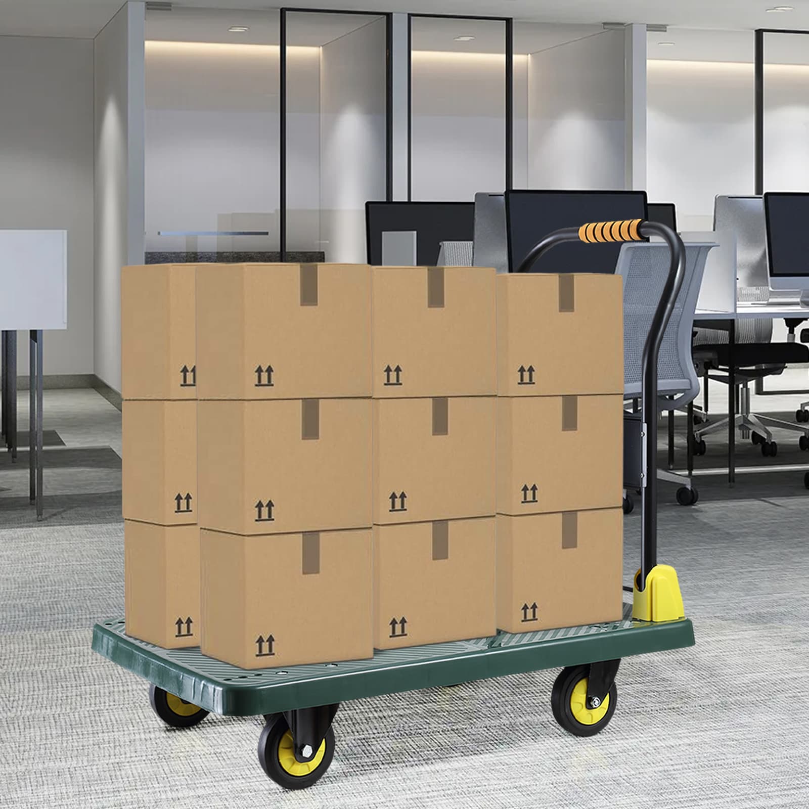Carrito de plataforma de servicio estándar de acero verde con capacidad para 880 lb y 4 ruedas Maocao Hoom BH25504