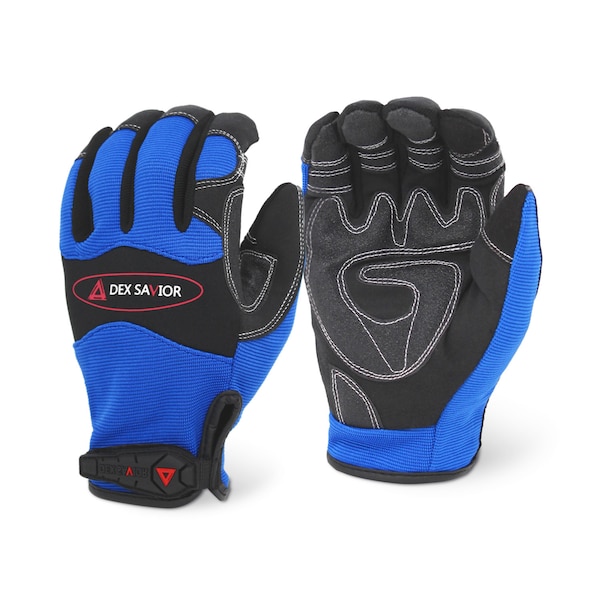 Guantes mecánicos Dex Savior, con palma acolchada, azules, con carcasa de neopreno, tamaño extra grande - MG401/XL