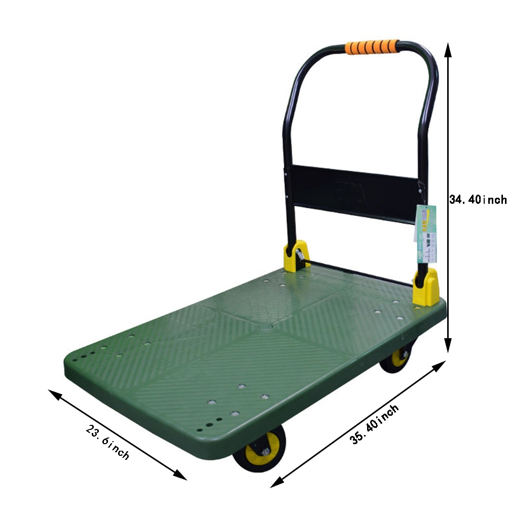 Carretilla plataforma de acero verde resistente de 4 ruedas con capacidad de 880 libras Kahomvis COS-QPW1-354