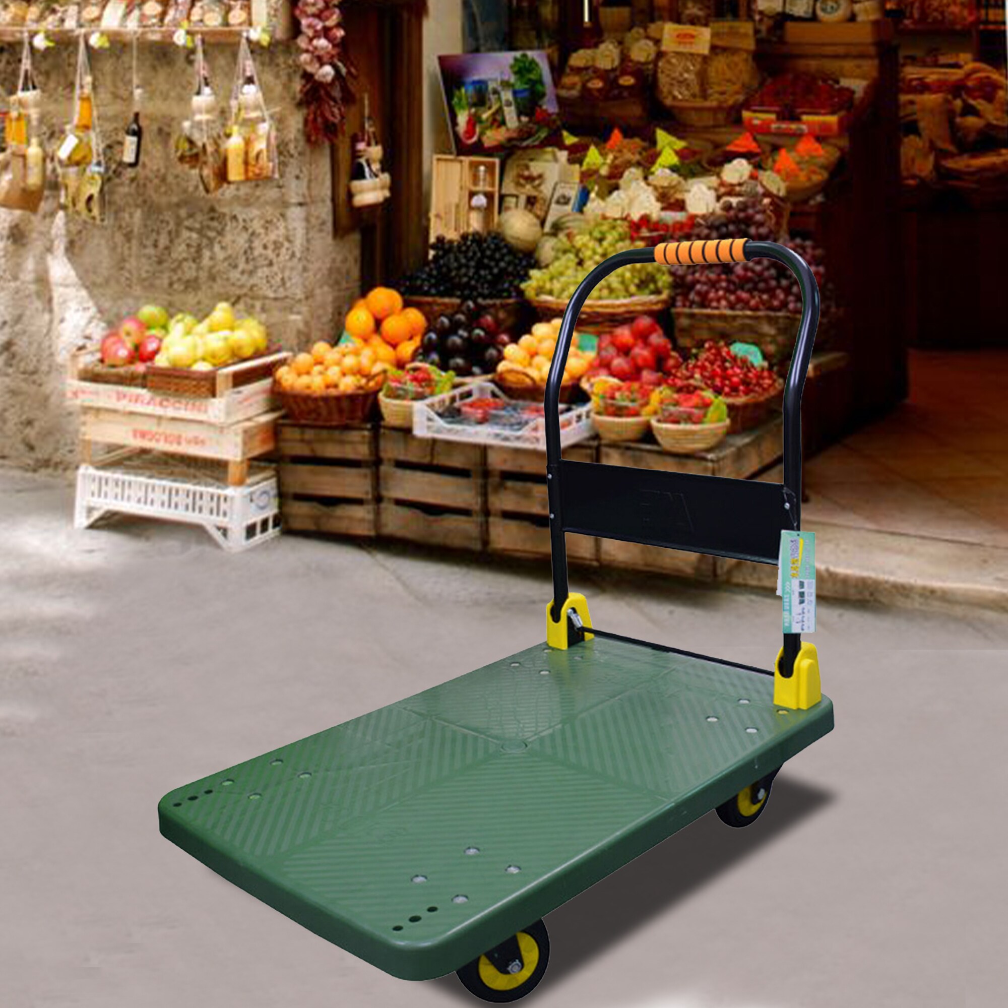 Carretilla plataforma de acero verde resistente de 4 ruedas con capacidad de 880 libras Kahomvis COS-QPW1-354