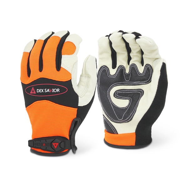 Guantes Mecánicos Dex Savior, Palma de Cerdo, Acolchonados en la Palma, Naranja, Talla Grande - MG201/L