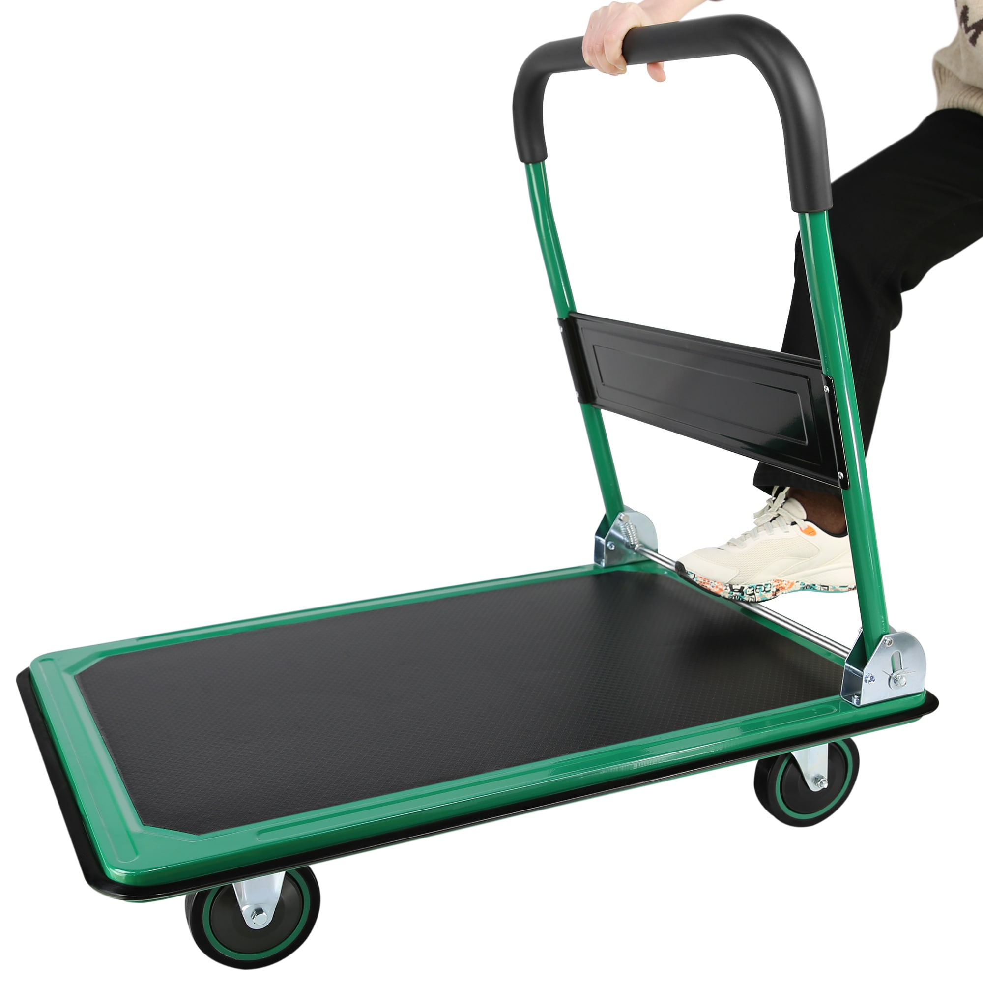 Carretilla manual de acero verde de servicio pesado de 660 lb de capacidad con 4 ruedas Siavonce ZX-D0102HAEM8U