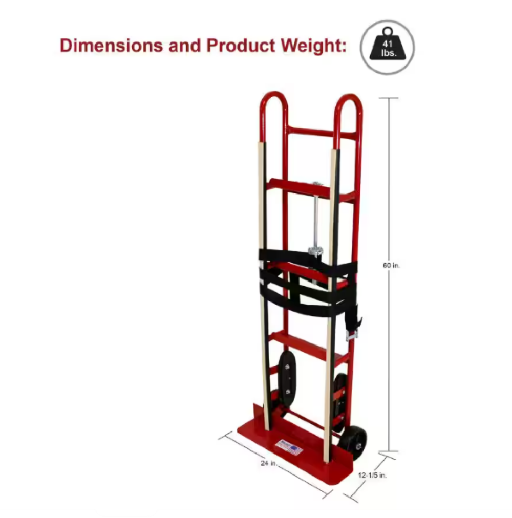 Carretilla de carga de 800 libras de capacidad con 2 ruedas de acero rojo para electrodomésticos Milwaukee DC40188.