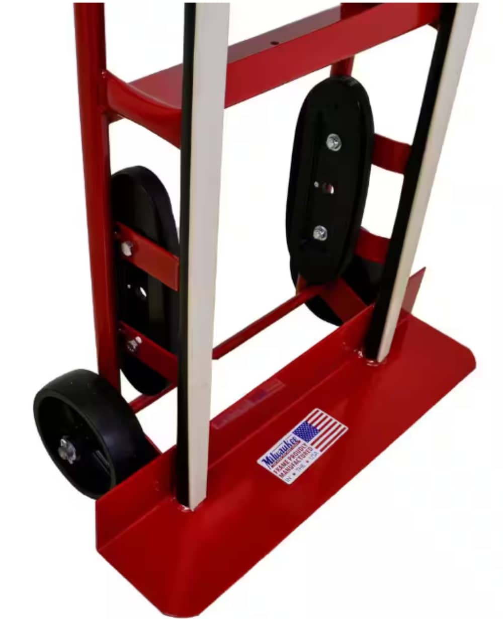 Carretilla de carga de 800 libras de capacidad con 2 ruedas de acero rojo para electrodomésticos Milwaukee DC40188.