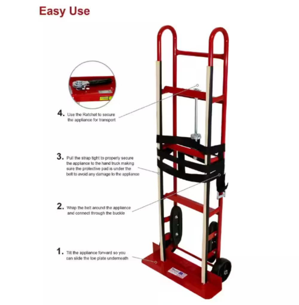 Carretilla de carga de 800 libras de capacidad con 2 ruedas de acero rojo para electrodomésticos Milwaukee DC40188.