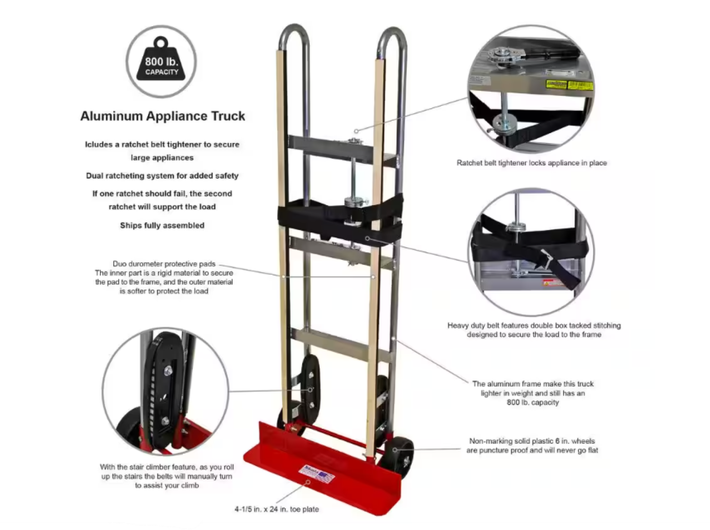 Carretilla de mano para electrodomésticos de aluminio plateado de 2 ruedas con capacidad de 800 lb Milwaukee DC40187