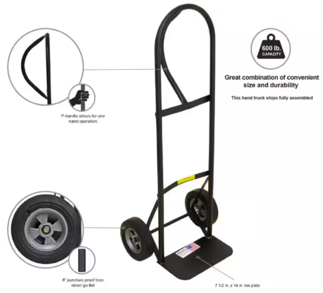 Carretilla estándar de acero negro de 2 ruedas con capacidad de 600 lb de Milwaukee DC30020