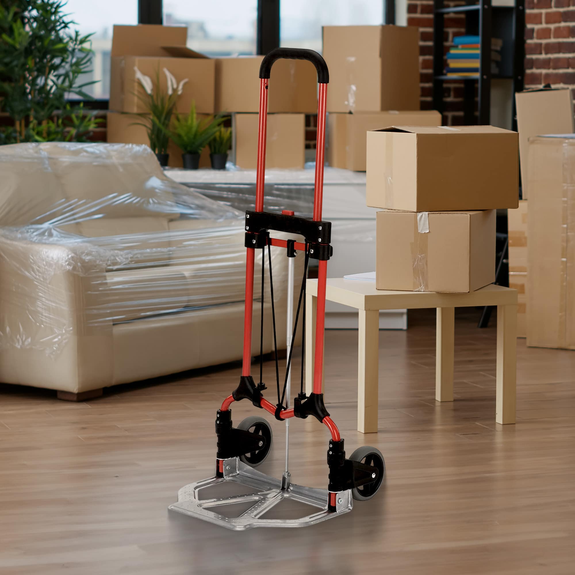 Carretilla de equipaje plegable de acero con mango telescópico, rodamientos de bolas y ruedas de goma, capacidad de 160 libras, rojo/plata MAGNA CART Personal MCI 274254