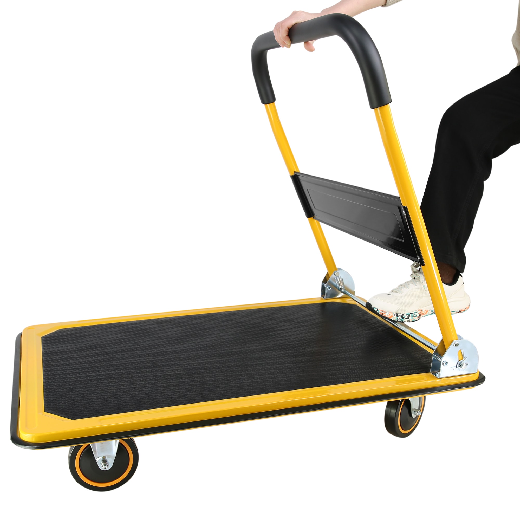 Carretilla manual de servicio pesado de acero amarillo con capacidad de 660 lb y 4 ruedas Siavonce FZ21894