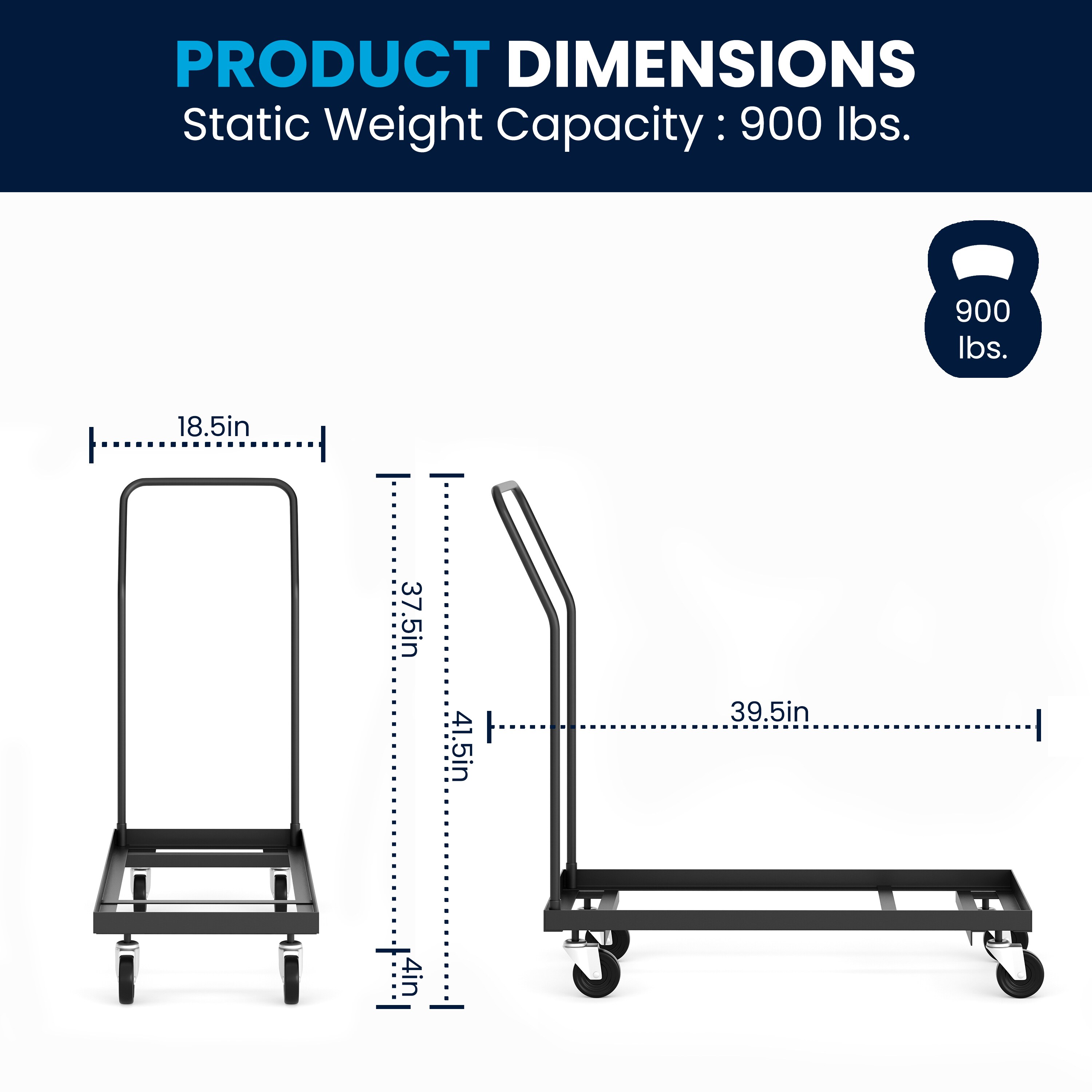 Carretilla de acero negro para muebles con capacidad de 900 lbs y 4 ruedas