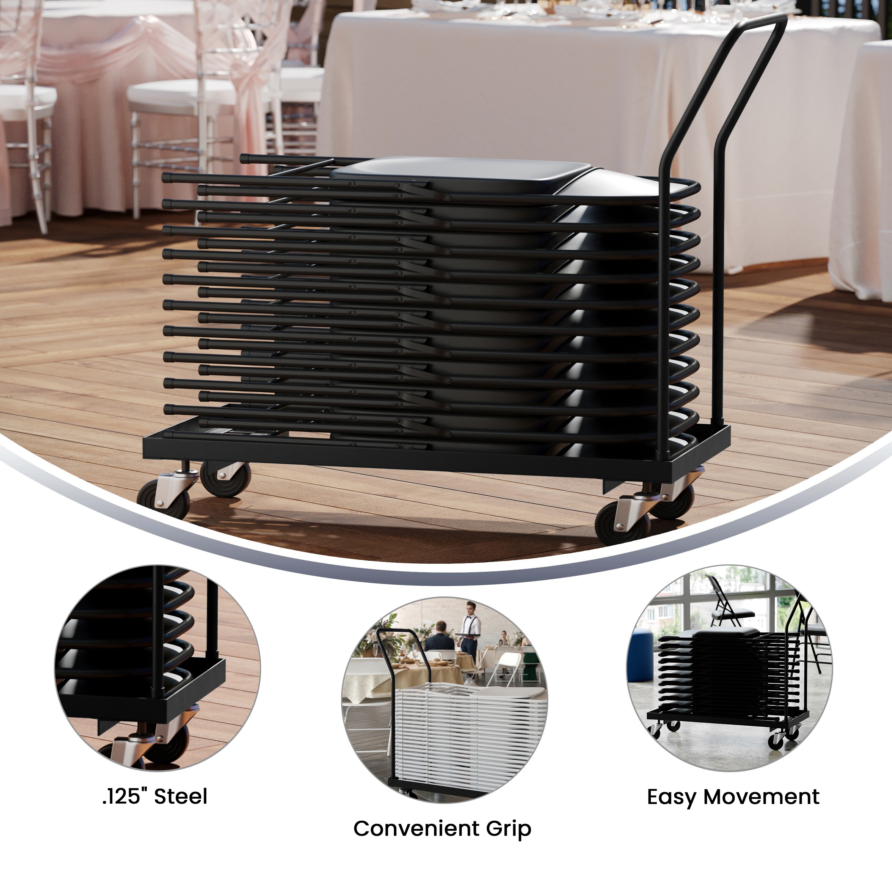 Carretilla de acero negro para muebles con capacidad de 900 lbs y 4 ruedas